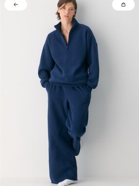 Aritzia Cozy Sweatfleece Boyfriend 1/2 Zip  in Byron Blue. Size small. NWT